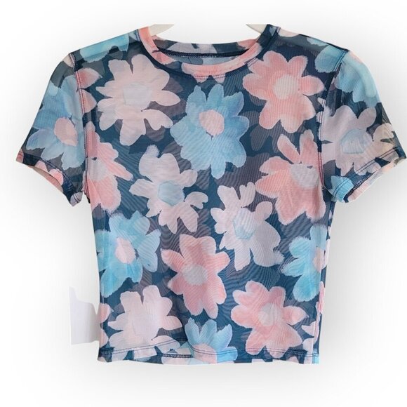 Aritzia Mesh Daisy Print Baby Tee XS NWT - Picture 2 of 14